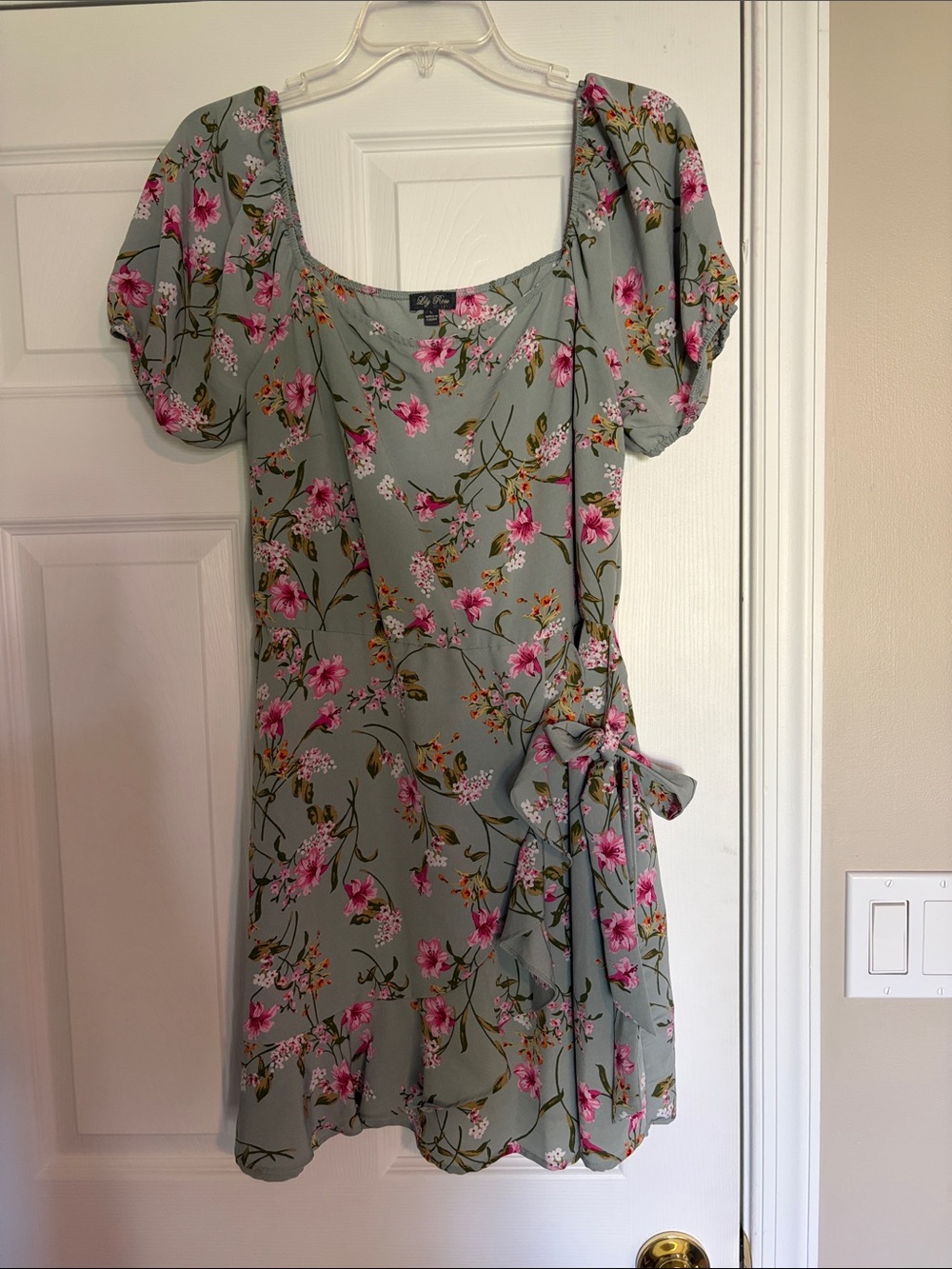 Lily Rose’s Sage Green Floral Tie-Waist Mini Dress